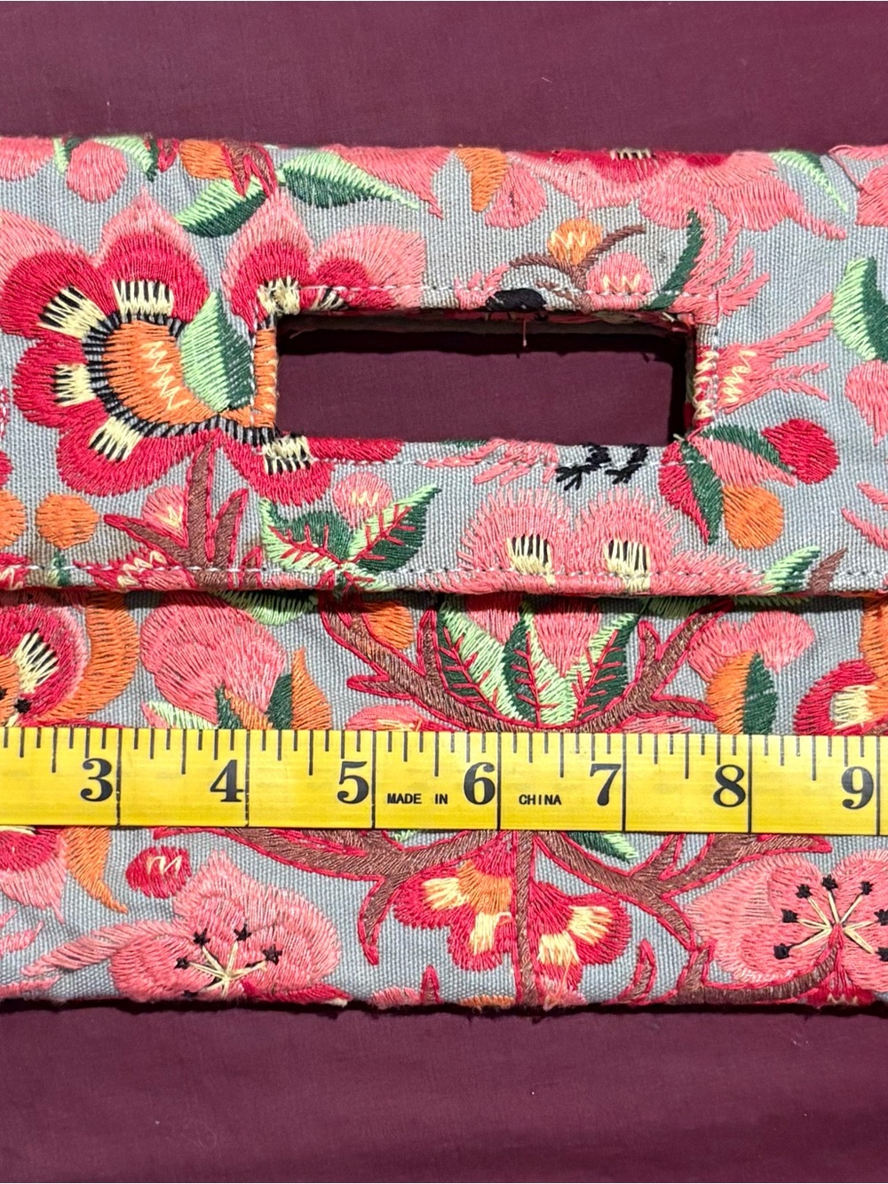 Vintage Embroidered Floral Clutch Bag in Coral Pink